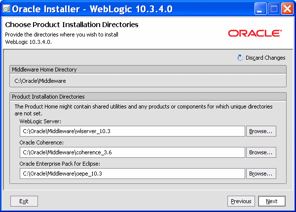 WebLogic Server Installer Installation Summary
