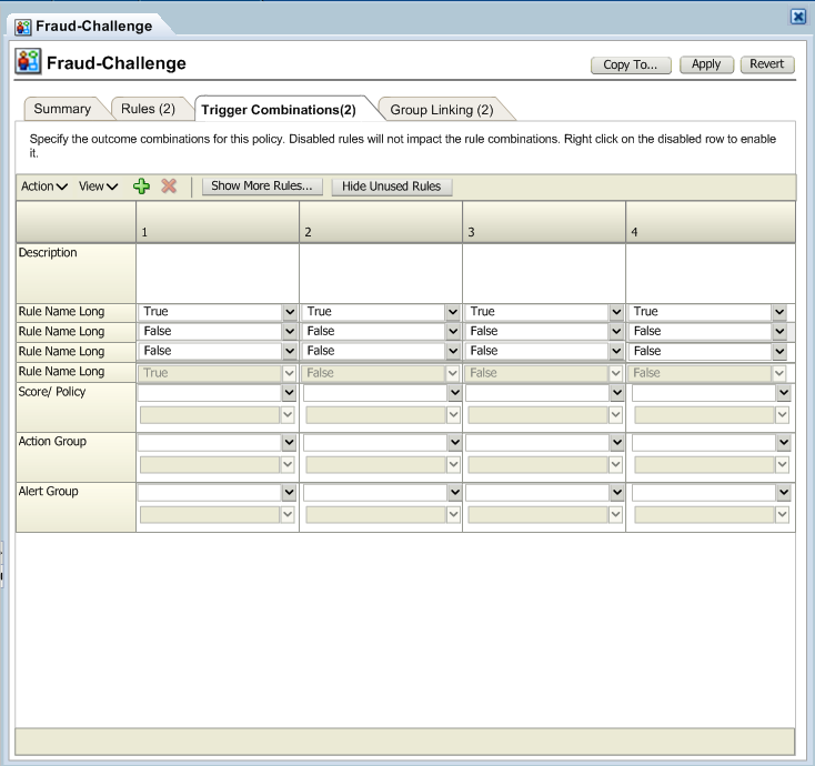 A Trigger Combinations is shown.