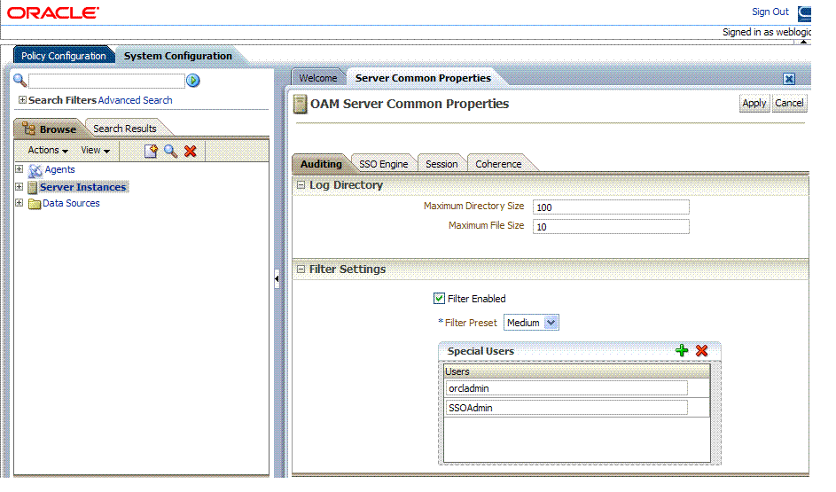 Server Common Properties - Auditing