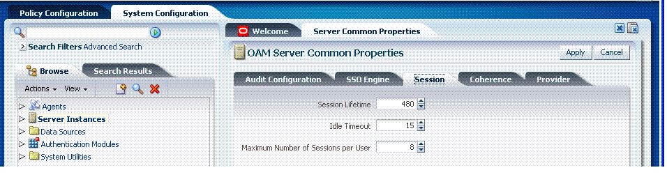 Common Session Settings Page
