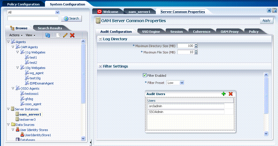 OAM Server Common Properties