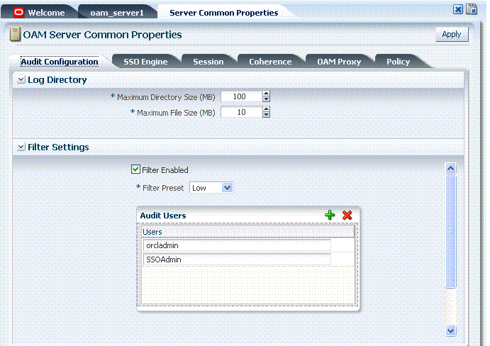 Server Common Properties Page