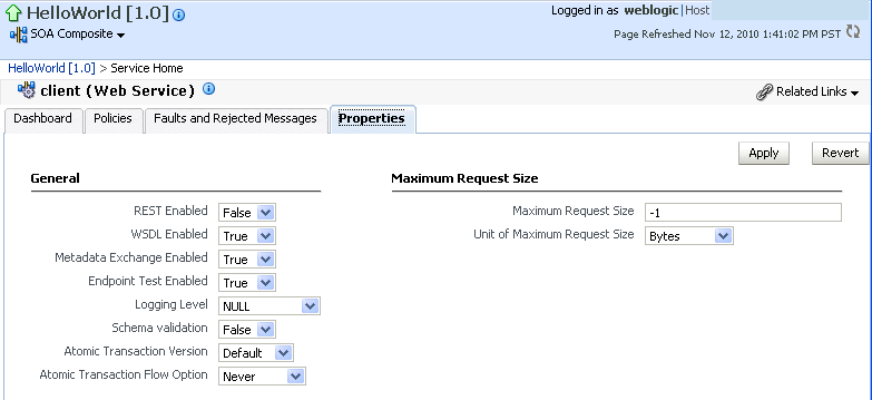 properties of a Web service