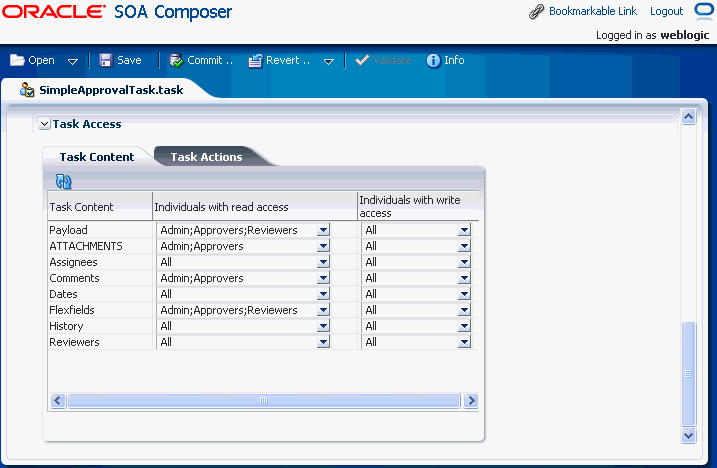 Specifying Task Access Settings