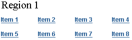 Region with eight items and four columns