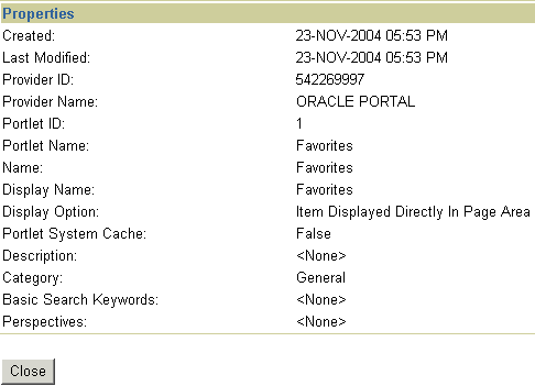 Example portlet property sheet