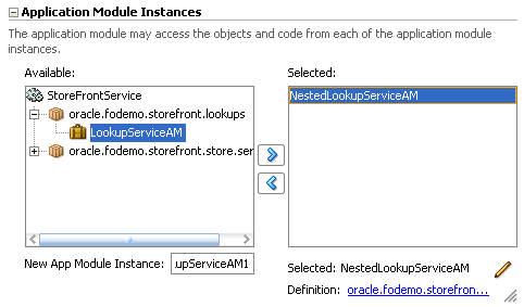 Application module instance in the data model