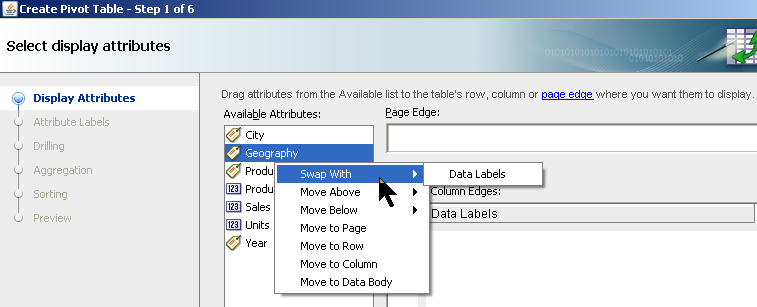 Display attributes context menu.