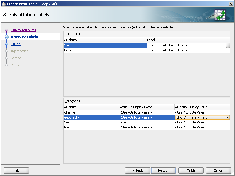 Specify Attributes Labels page of the wizard.