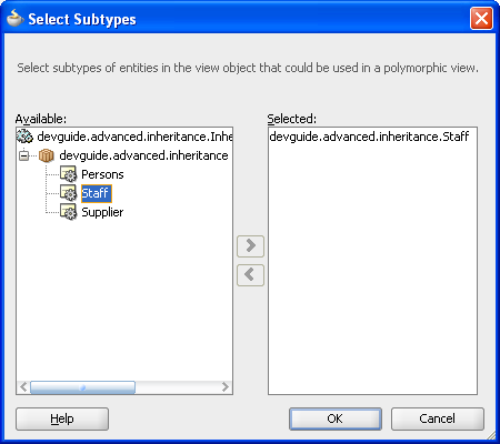 Select Subtypes dialog