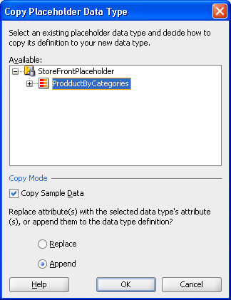 Copy Placeholder Data Type dialog.