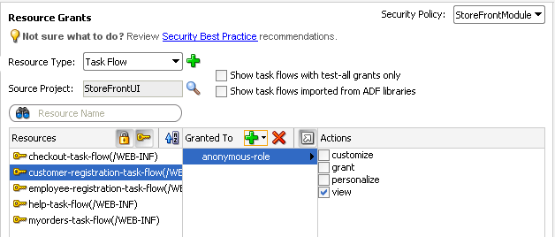 Granting to anonymous-role in ADF policy editor
