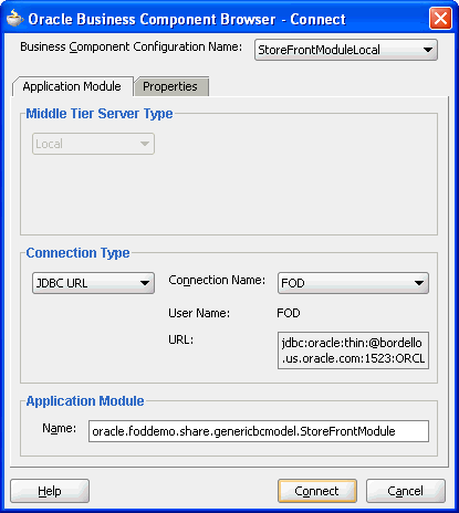 Business Component Browser Configuration dialog