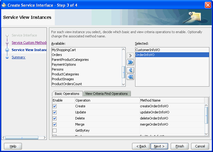 View Instances and CRUD Operation Selection