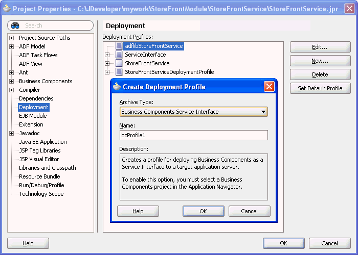 Create Deployment Profile dialog