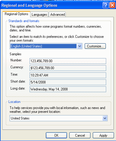 Regional and Language Options in Excel