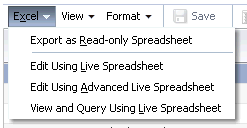 Excel menu of Master Price List module.