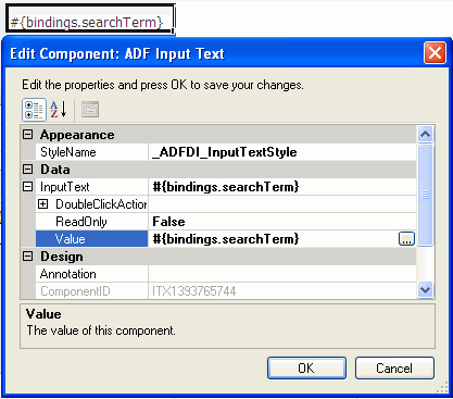 ADF Input Text component for quick query search form