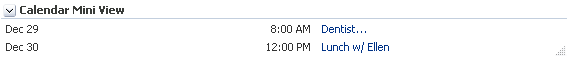 This graphic shows the Calendar Mini View task flow.