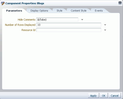 Blog task flow component properties