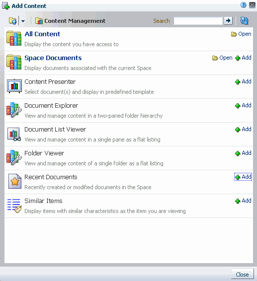 Documents service task flows in WebCenter Spaces