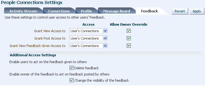 Configuration settings for Feedback