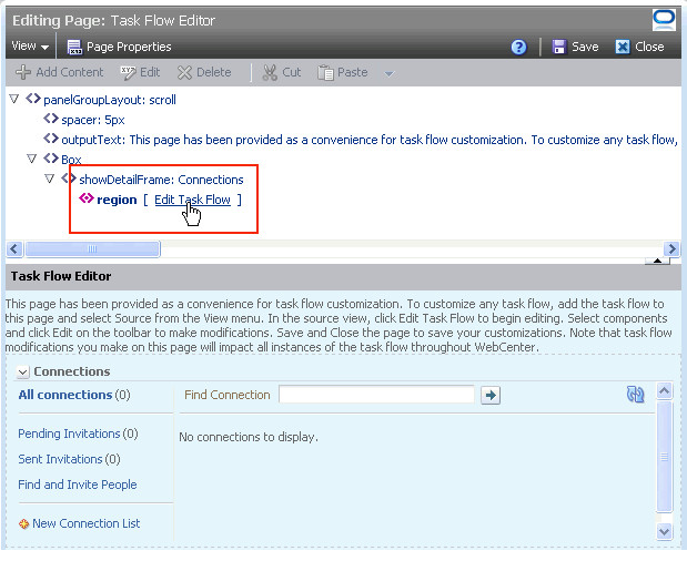 Edit Task Flow link next to a region tag