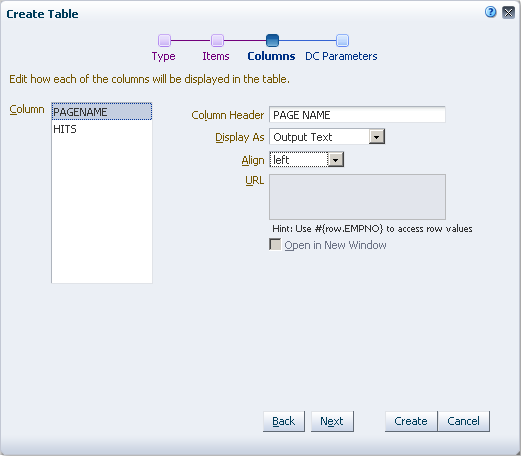 Create Table - Columns