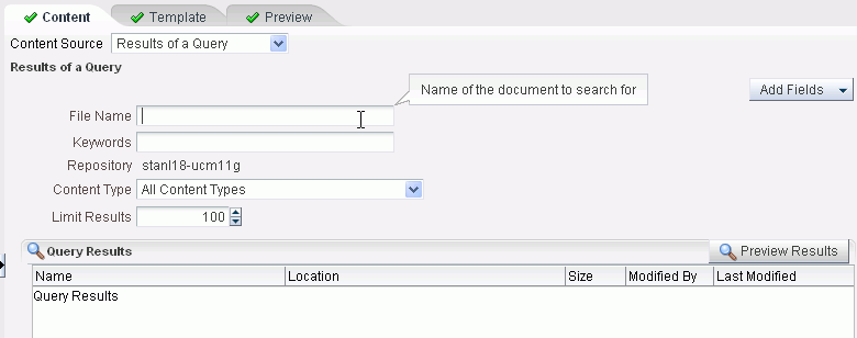 Selecting the Content Source: Results of a Query