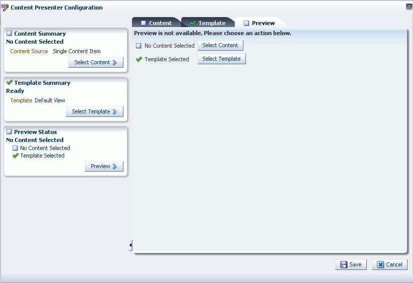 Content Presenter Configuration dialog