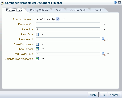 Document Explorer Task Flow Component Properties