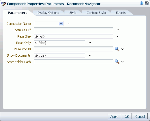 Document Navigator Task Flow Component Properties