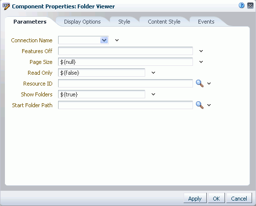 Folder Viewer Task Flow Component Properties