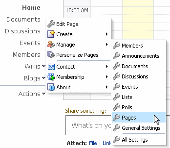 Manage Pages command on Page Actions menu