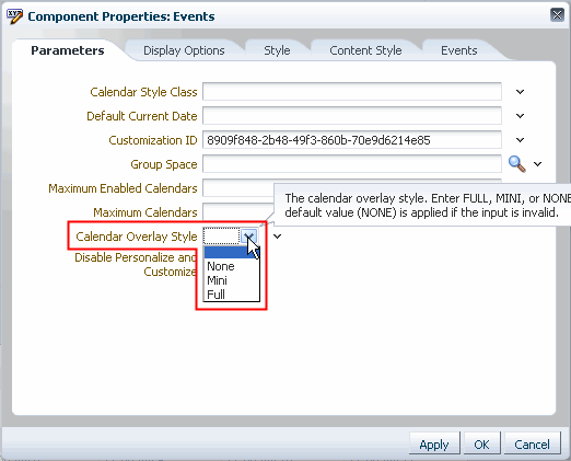 Events properties, Calendar Overlay Style