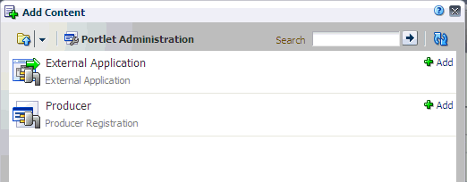 Add Content dialog - Portlet Administration