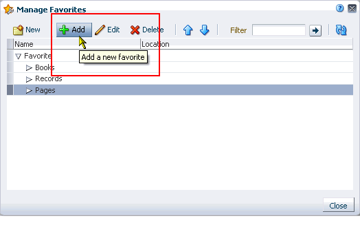 Add button in Manage Favorites dialog