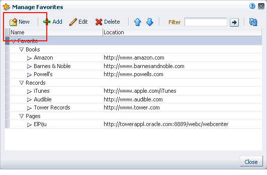 New button in Manage Favorites dialog