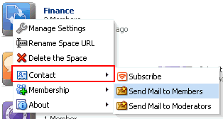 Group Space Actions menu