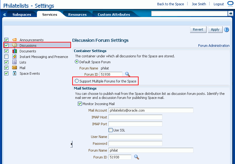 Specifying Where Discussions are Stored: Single Forum