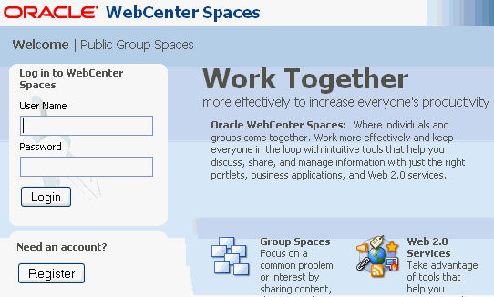 Public Group Spaces link on Welcome page