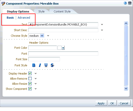 Movable Box display options