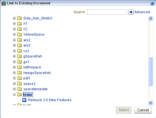 Existing documents window