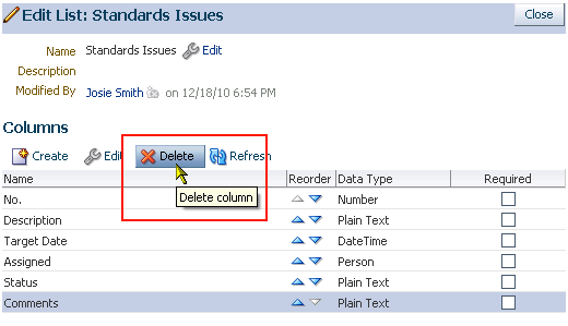 Delete button on Edit List page