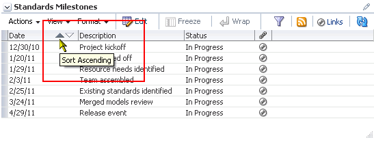 Sort icons on a list column