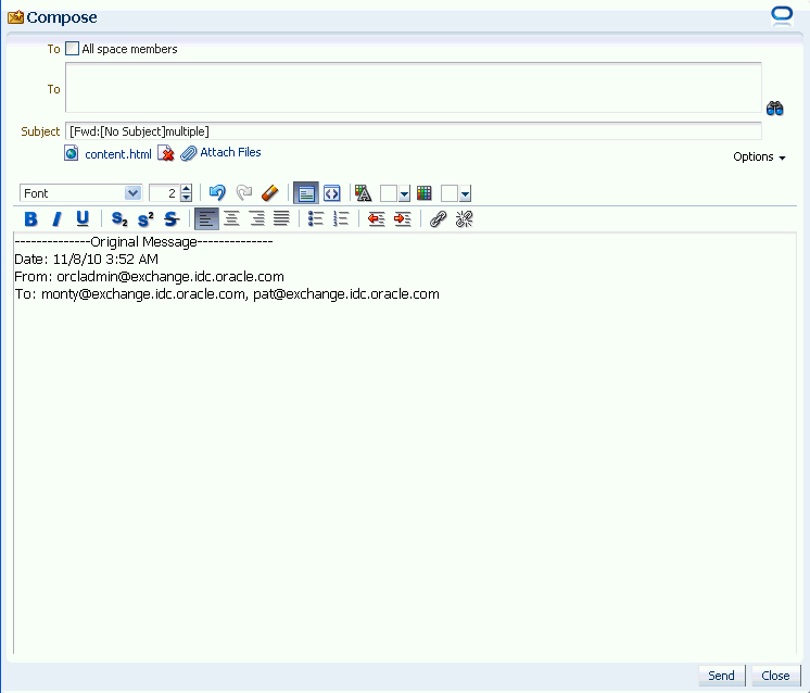 Forwarded mail message window