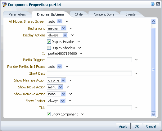 Component Properties dialog