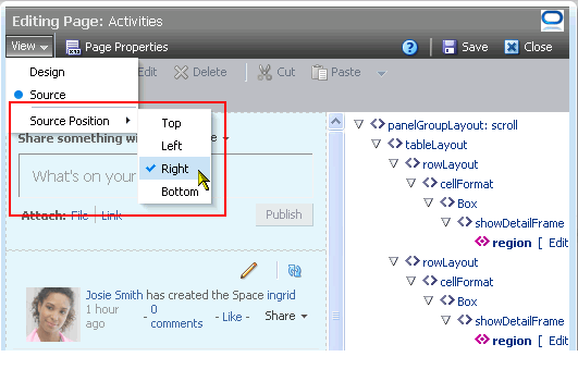 Source position options on View menu