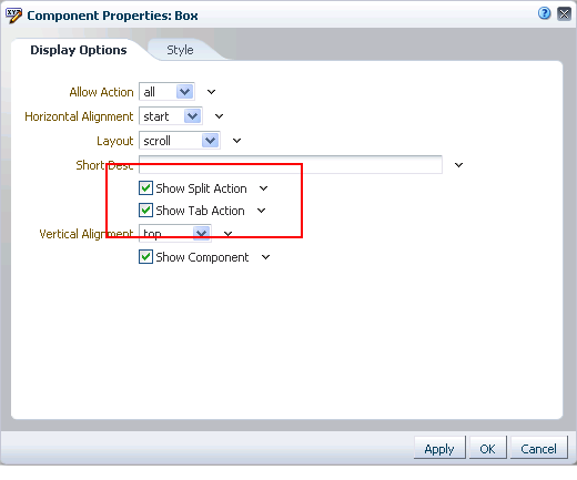 Box layout component Display Options