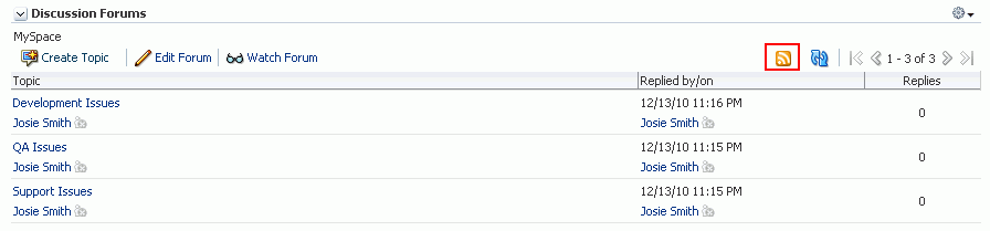 RSS icon in a Discussion Forum Manager Task Flow